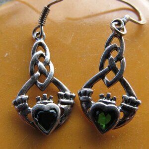 Sterling Silver and Emerald Celtic Earrings